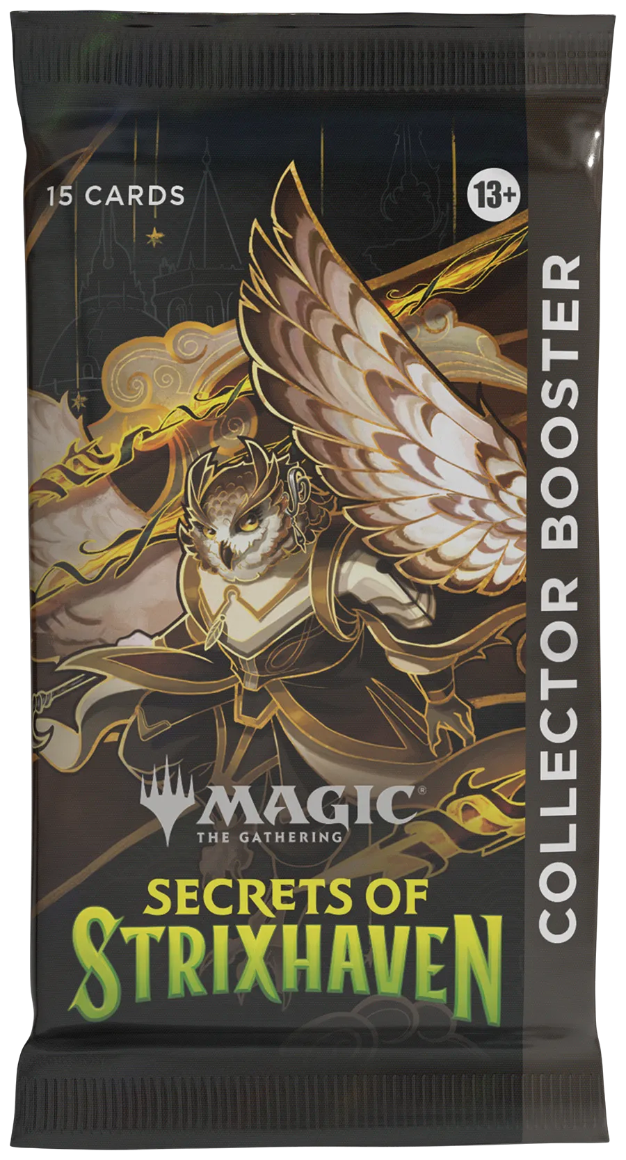 Sealed Magic: The Gathering Secrets of Strixhaven Collector Booster pack, 15 cards, front of wrapper