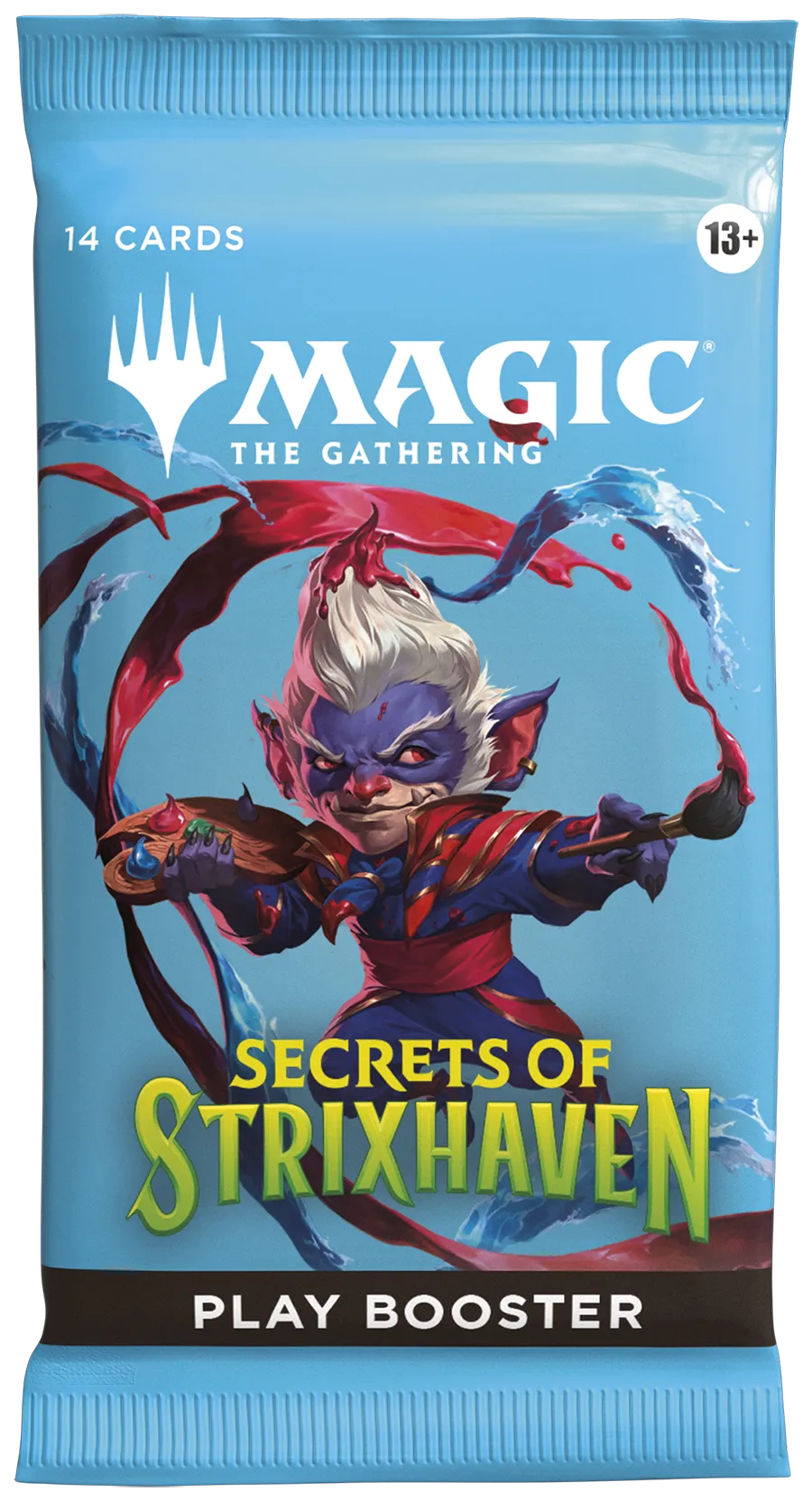 Sealed Magic: The Gathering Secrets of Strixhaven Play Booster pack, 14 cards, front of wrapper